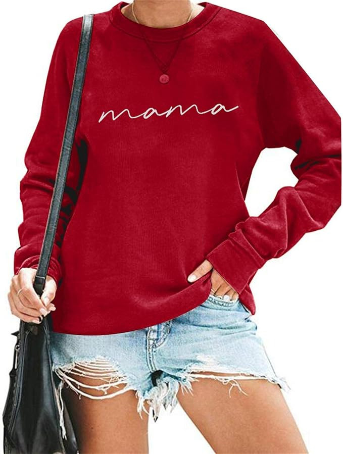 Womens Crewneck Sweatshirt Mama Letter Print Long Sleeve Loose Fashion Pullover Top | Amazon (US)