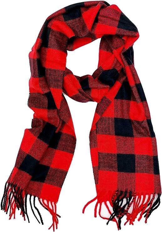 Plum Feathers Plaid Check and Solid Cashmere Feel Winter Scarf | Amazon (US)