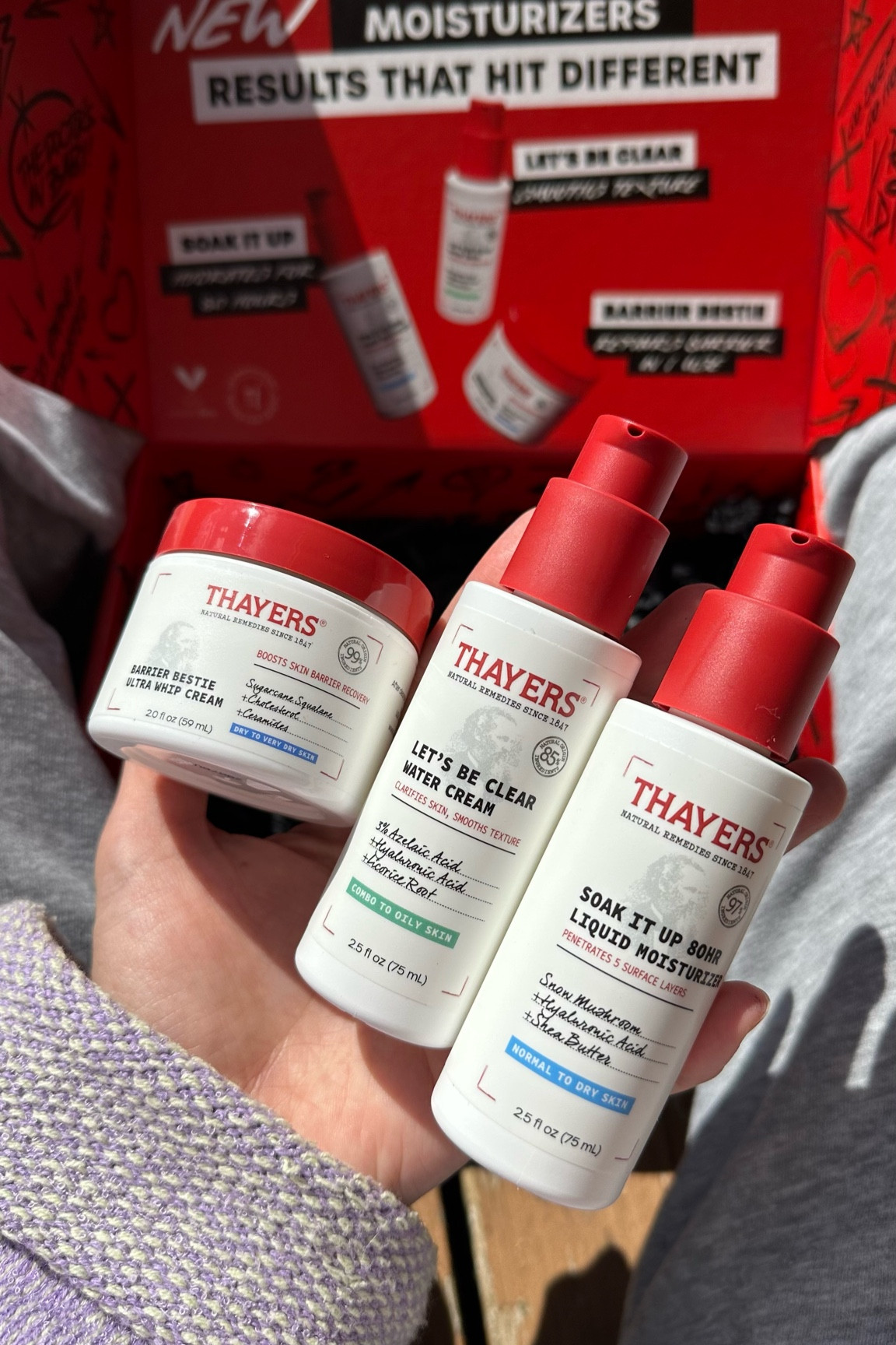 @Thayers truly offers an amazing selection of skincare products to meet different skin types and hydration needs

💓Thayers Soak it Up 80HR Lightweight Hydrating Liquid Moisturizer ( For normal to dry skin)
 - Made with Snow Mushroom, Hyaluronic Acid, and Shea Butter.
 -  None greasy
- Moisturizer with Snow Mushroom, Hyaluronic Acid, and Shea Butter.
- Lightweight moisturizer that penetrates 5 surface layers leaving my skin feeling smooth, hydrated, and nourished. 

💓Thayers Let’s Be Clear Clarifying Water Cream:
(For Combo to Oily Skin)
- Made with Azelaic Acid, Hyaluronic Acid, and Licorice Root clarifies out of balance skin while smoothing texture and minimizing visible pores and reduce skin redness. 
- Light weight
- Smooths rough texture minimizes visible pores.

💓Thayers Barrier Bestie Ultra Whip Cream:
 (For very dry, patchy, and tight skin)
- Made with Sugarcane Squalene, Cholesterol, and Ceramides
- Boosts skin barrier recovery in one use
- Hydrates for 72 hours long 
- None greasy


#skincare #walmartfinds ##amazonfinds

#LTKU #LTKfindsunder50 #LTKbeauty