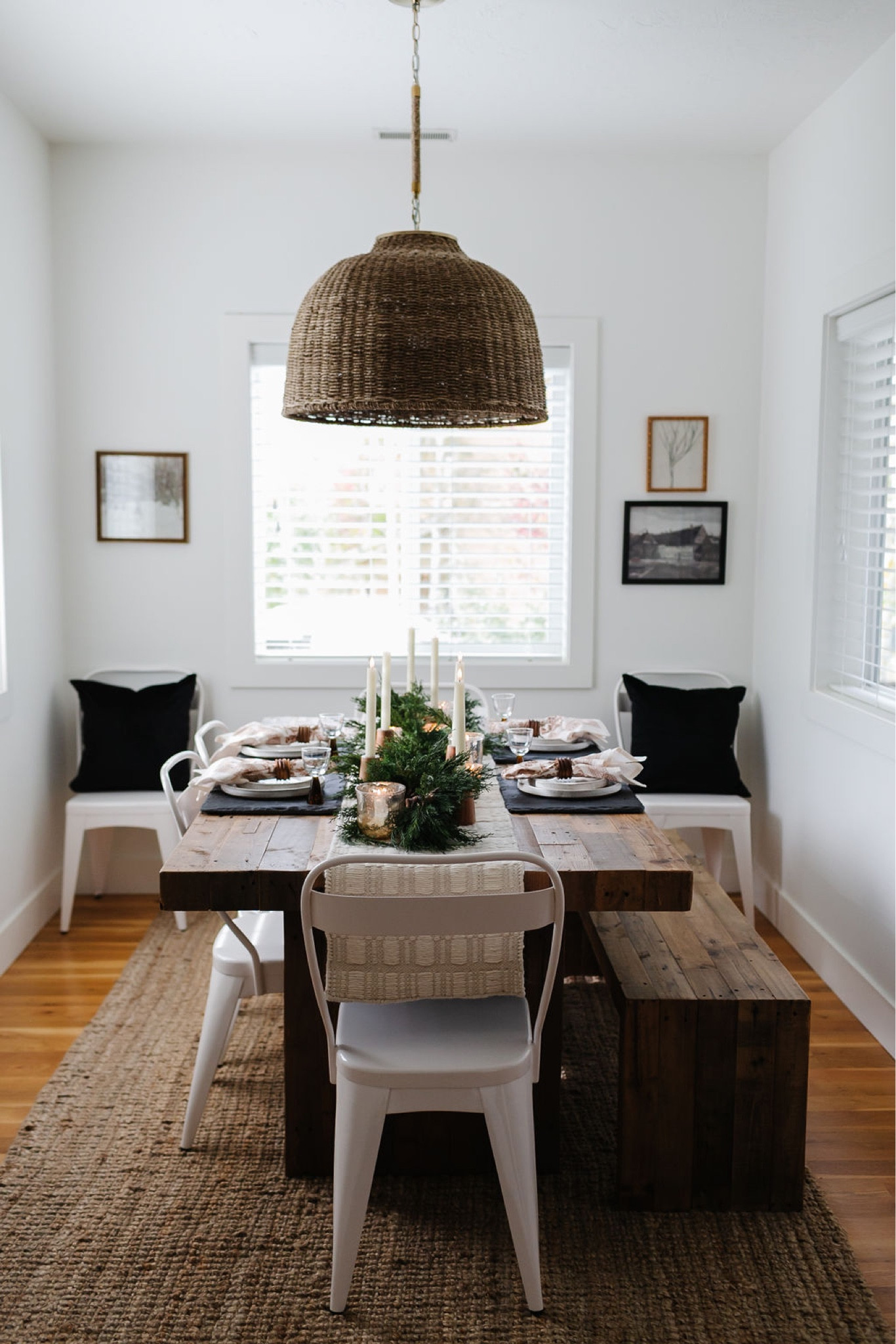 Garland, Christmas decor, holiday decor, dining room, holiday table decor, candles, LED candles, Target Studio McGee, Amazon home decor, table runner, votive candle, black velvet pillows, Farmhouse table

#LTKHoliday #LTKhome #LTKSeasonal