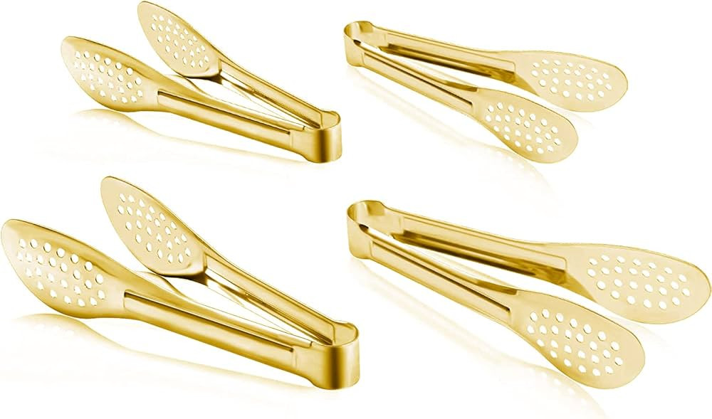 4 Pack Buffet Tongs,Stainless Steel Serving Tongs Serving Utensils Gold(7Inch,9.1Inch) | Amazon (US)