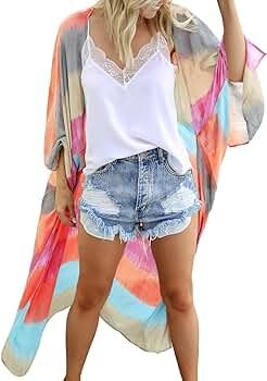 MayBuy Women's Summer Long Flowy Kimono Cardigans Boho Chiffon Floral Beach Cover Up Tops | Amazon (US)