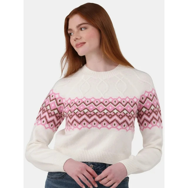 No Boundaries Fairisle Crew Neck Sweater, Women's and Women’s Plus - Walmart.com | Walmart (US)
