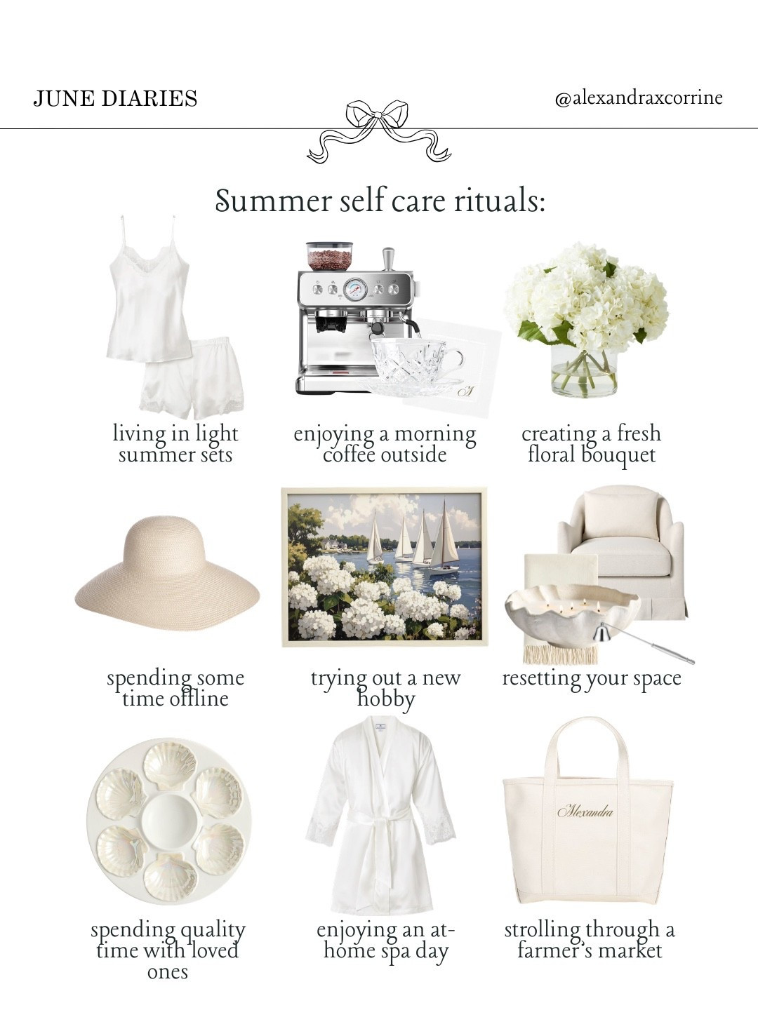 Summer self care rituals 🥂🤍

#summeraesthetic #selfcarerituals #summerbucketlist #chicliving #pinterestinspo 

[ summer self care rituals, summer bucket list, coastal grandmother lifestyle, coastal chic summer mood board, Nancy Meyers aesthetic, Pinterest mood board aesthetic ]

#LTKSeasonal #LTKselfcare