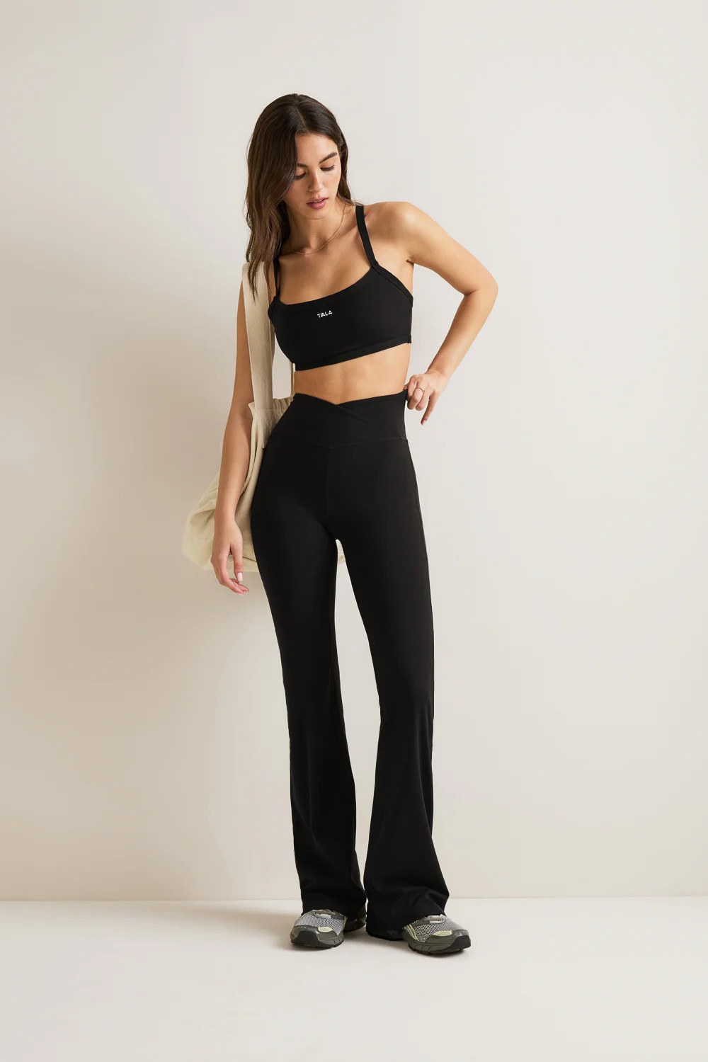 DayFlex Wrap High Waisted Flared Yoga Pants - Shadow Black | TALA | TALA (UK)