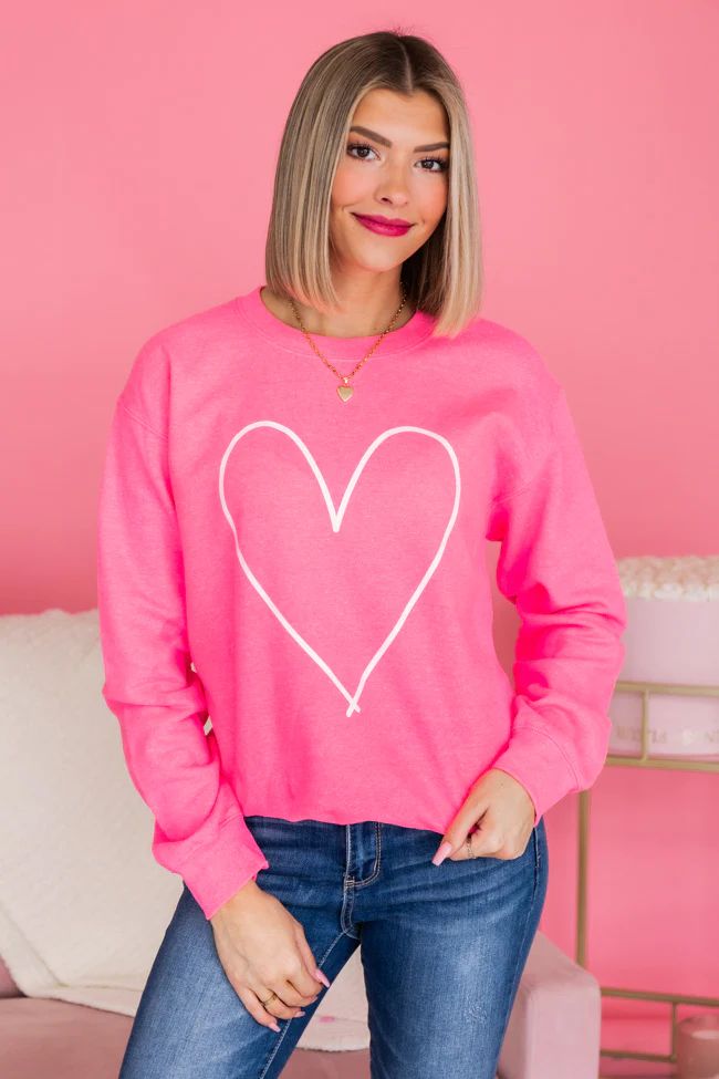 Heart Outline Safety Pink Sweatshirt | The Pink Lily Boutique