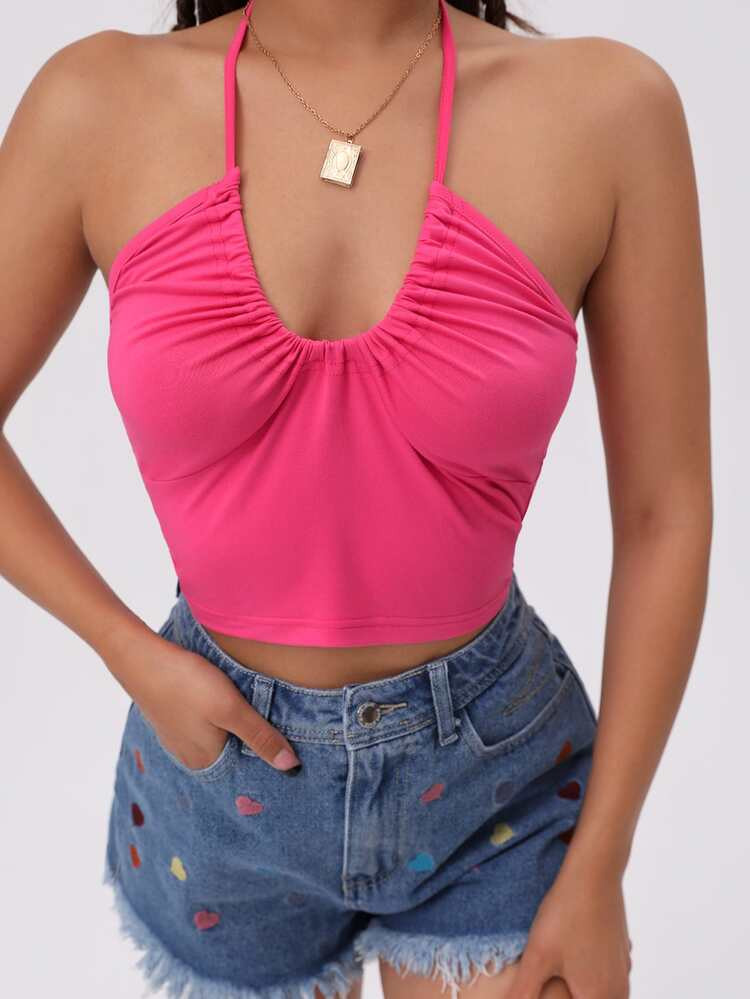 Solid Crop Halter Top | SHEIN