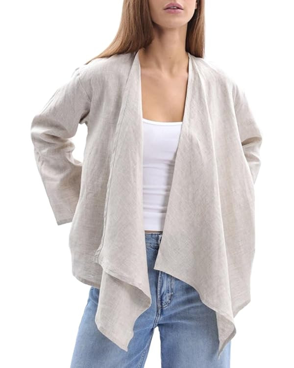 Amazhiyu Women's 100% Linen Draped Open Cardigan Summer Casual Asymmetric Tops | Amazon (US)