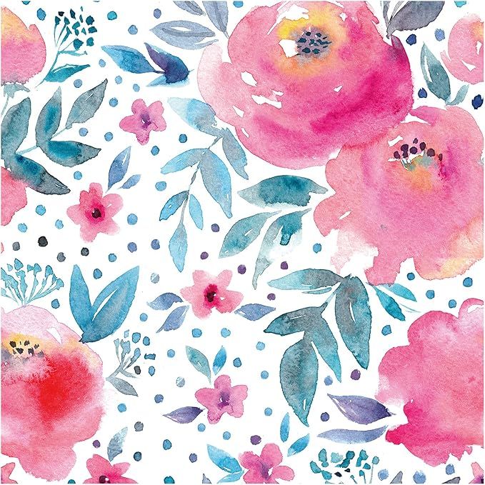 HaokHome 93072 Peel and Stick Peony Floral Wallpaper Fuchsia/Blue/White Temporary for Nursery Bed... | Amazon (US)