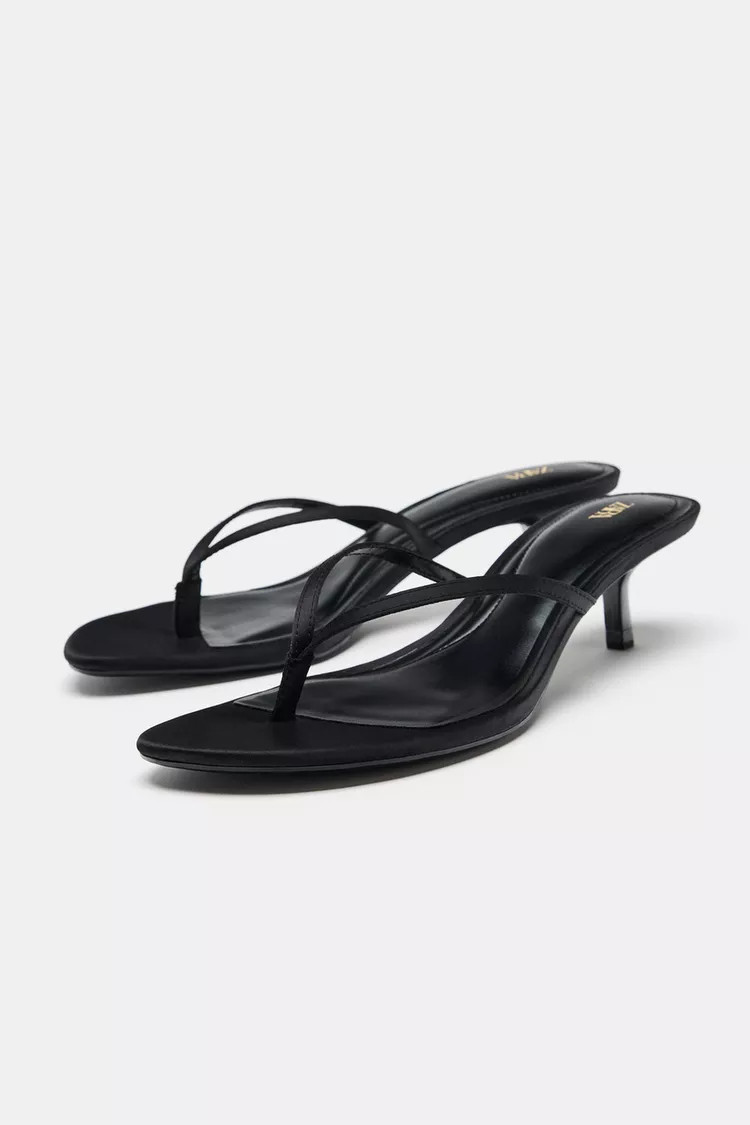 Zara - Satin Kitten Heel Sandals In Black - 2 - Woman | Zara UK