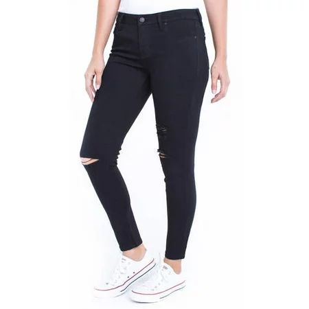 Juniors' Super Soft Stretch 5 Pocket Ankle Skinny Jeans with Destruction | Walmart (US)