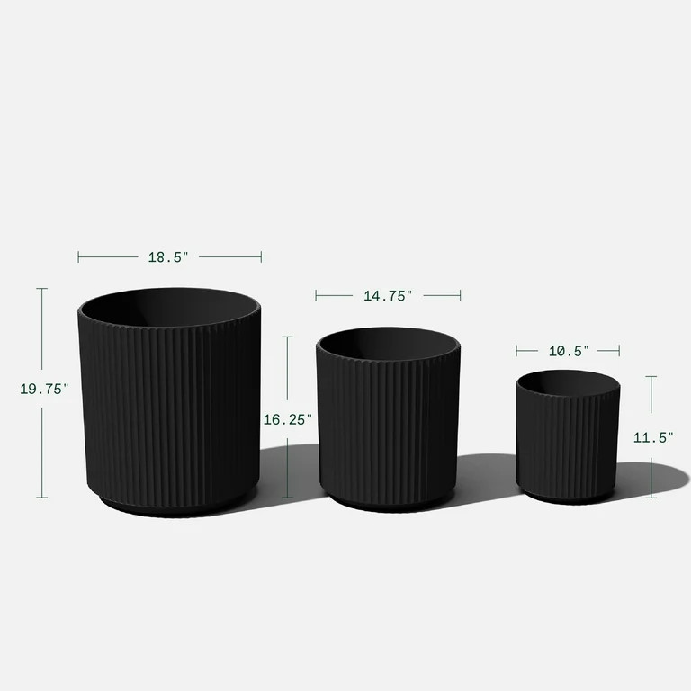 Veradek Demi Series Bundle - Three Piece Set of Plastic-Stone Planters - Black | Walmart (US)