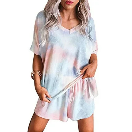 S-5XL Womens Short Sleeve Sof 2 Piece Short Pajamas Set Nightwear Sleepwear Loungewear Ladies Loose  | Walmart (US)