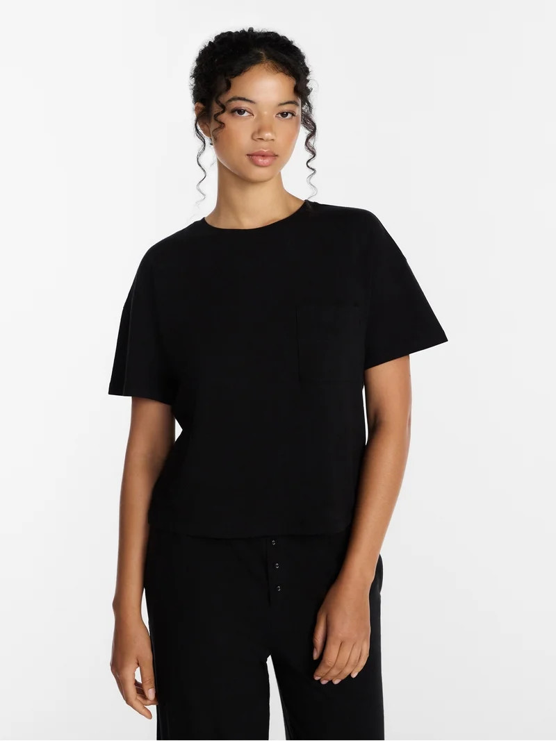 Joyspun Women\u2019s Cotton-Blend Sleep Lounge Top with Short Sleeves, Sizes S-3X | Walmart (US)