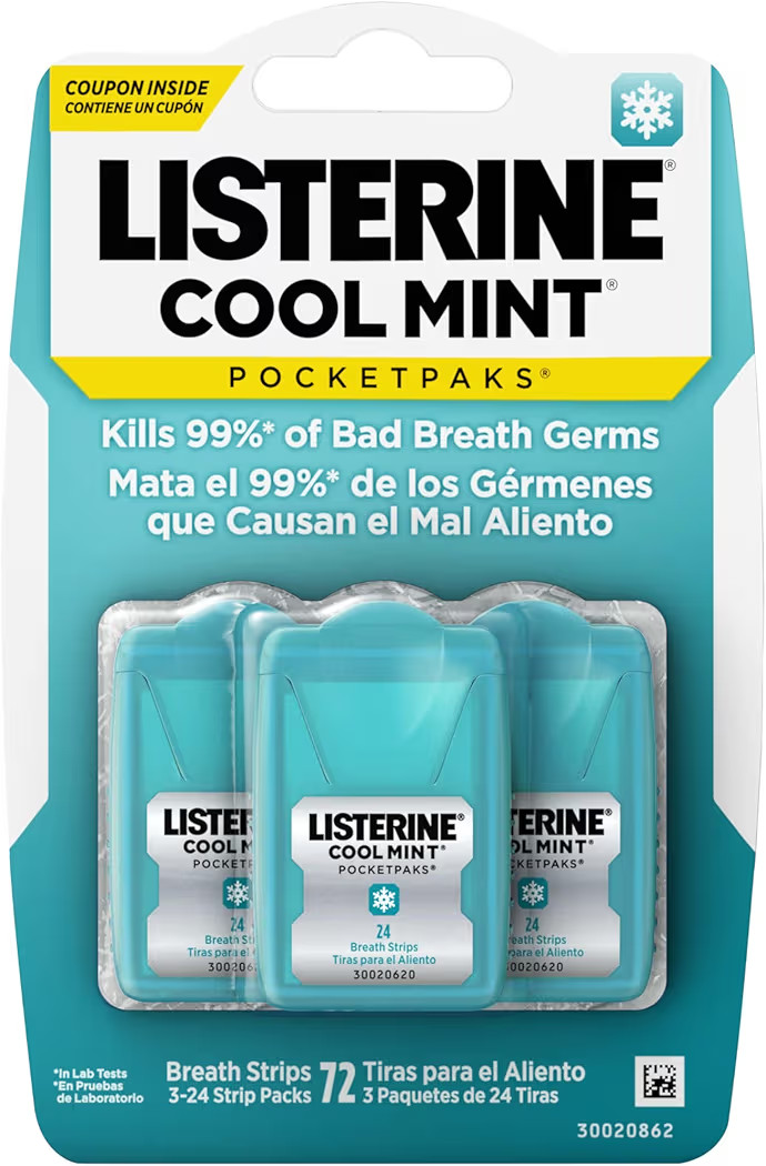 Listerine PocketPaks Cool Mint Breath Strips, Portable Pocket-Sized Oral Care Mouth Freshener, Di... | Amazon (US)