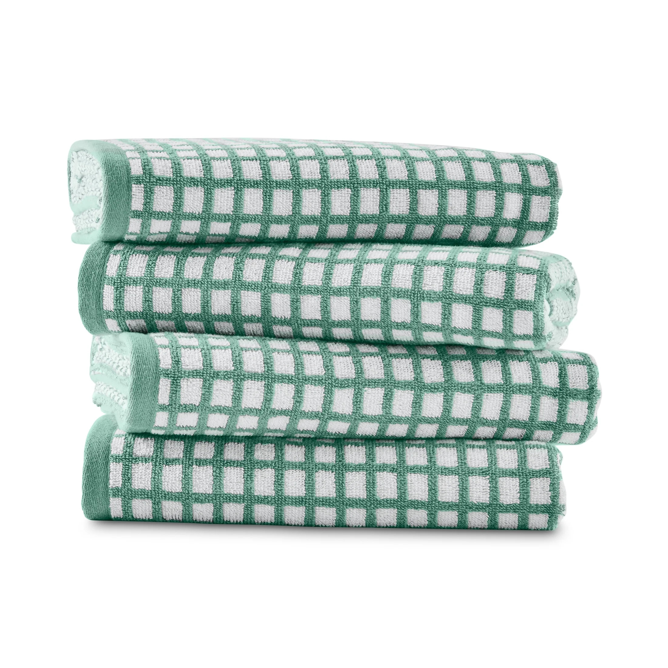 Mainstays Performance Super Soft Quick Dry Bath Towel Set, 4-Piece, Checkered Green | Walmart (US)