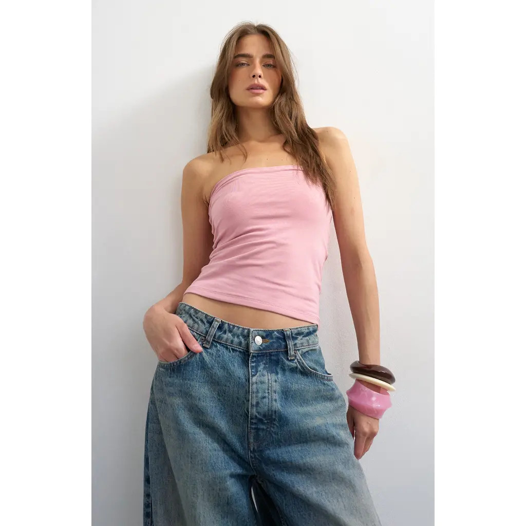 Topshop Jersey Bandeau Top in Pink at Nordstrom, Size Medium | Nordstrom