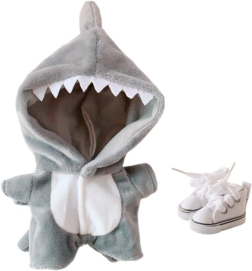 niannyyhouse Shark Clothes 20cm(7.8in) Plush Doll Clothes Onesies + Shoe 2-Piece Set Gray Pajamas... | Amazon (US)