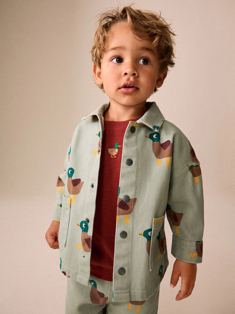 Sage Green All Over Print Duck Twill Printed Overshirt (3mths-7yrs) | Next US
