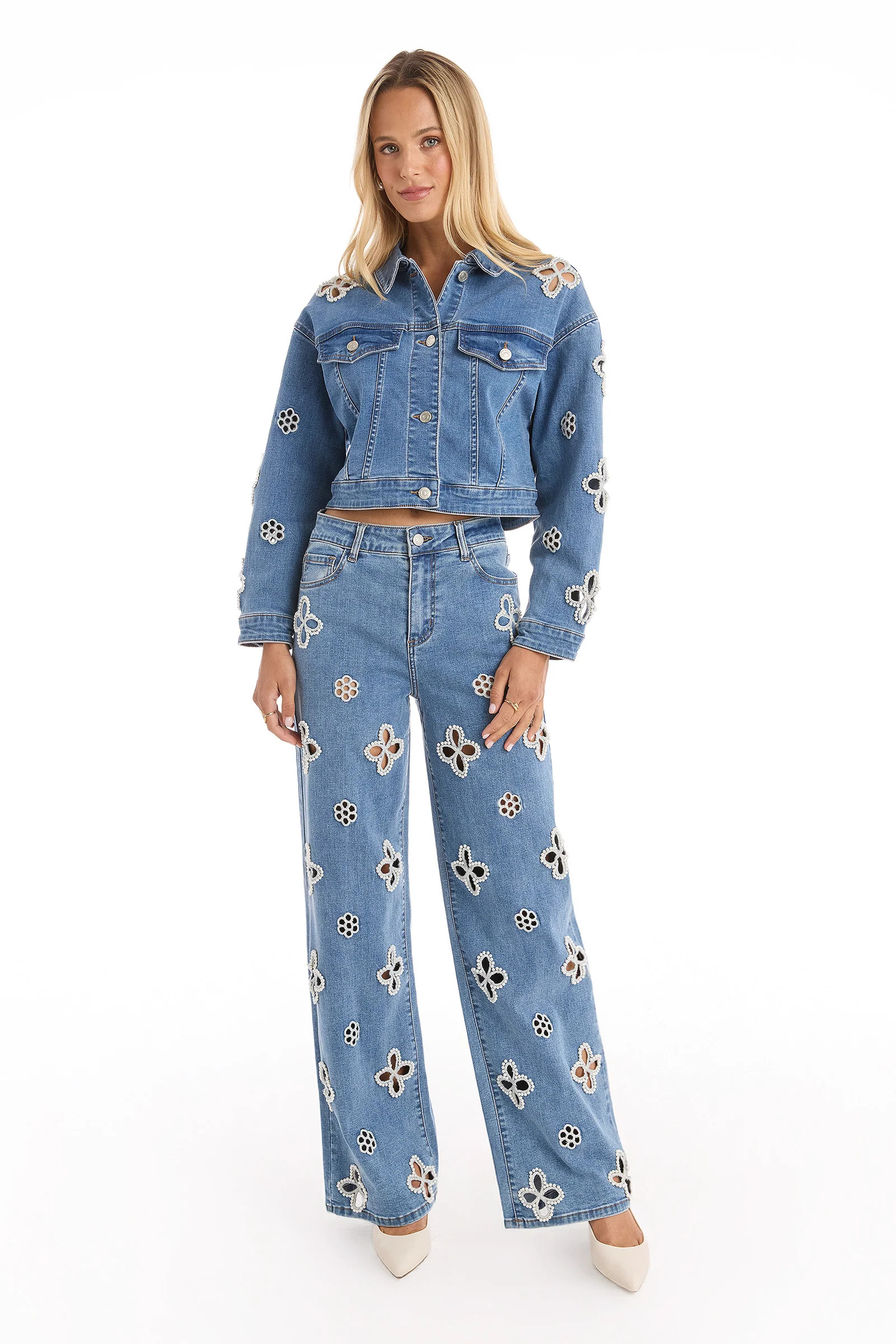 Kaia Pearl High Rise Jean - Medium Blue | The Noli Shop