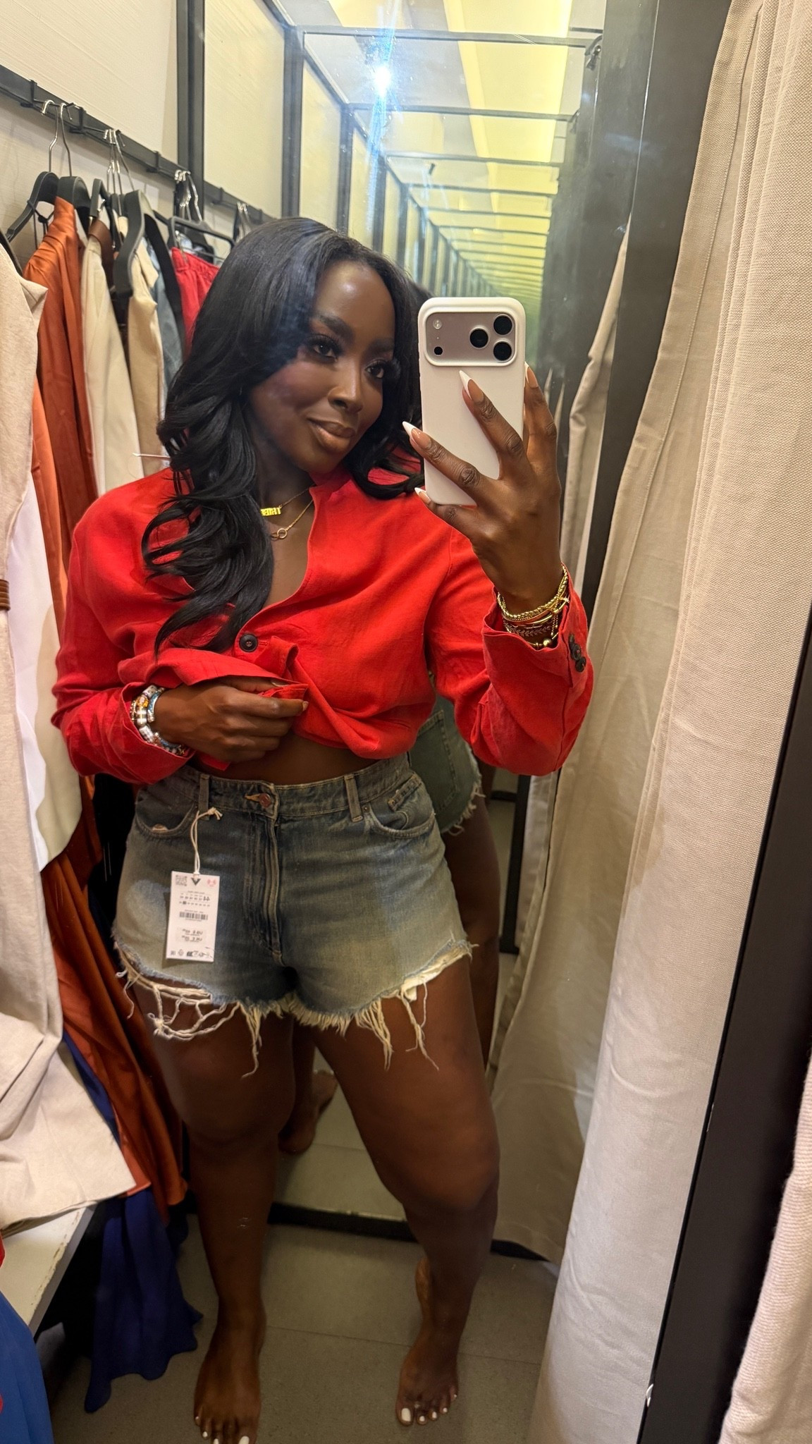 I wear a size 44 or 12 in denim from ZARA. I wanted to get these shorts, but they were too short for me, in the back. These will be good if you have a smaller wagon than I do.