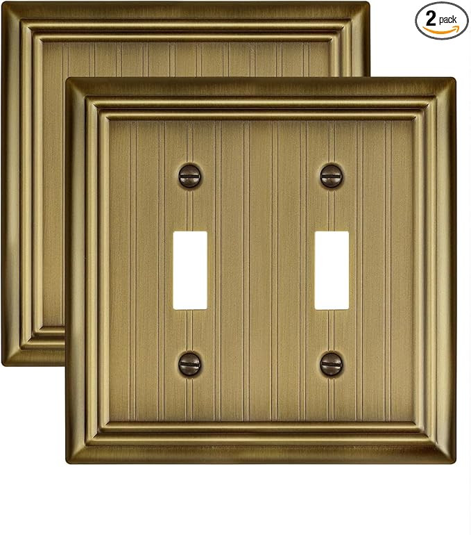 2-Pack Metal Double Light Switch Cover Plates, 2 Gang Antique Brass Switch Plate Covers, Classic ... | Amazon (US)