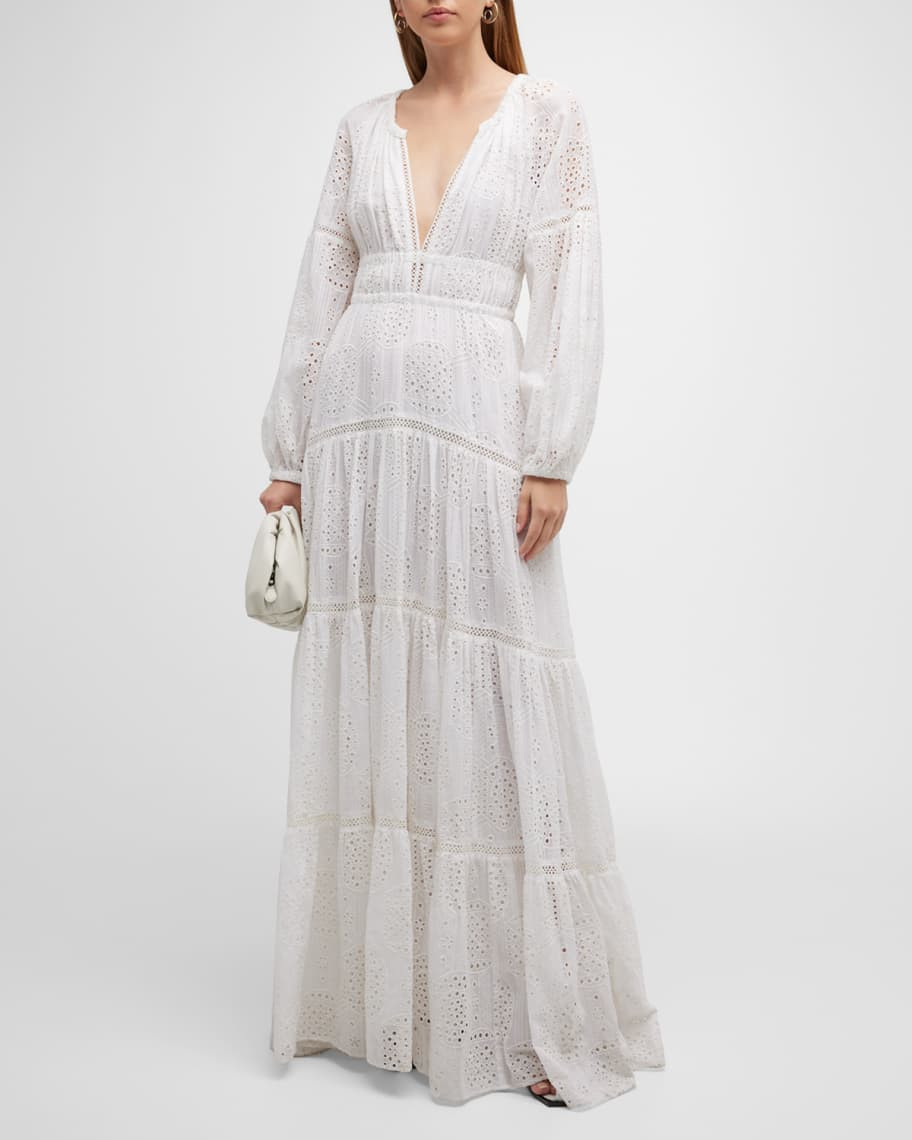 A.L.C. Mackenna Eyelet Deep-V Maxi Dress | Neiman Marcus