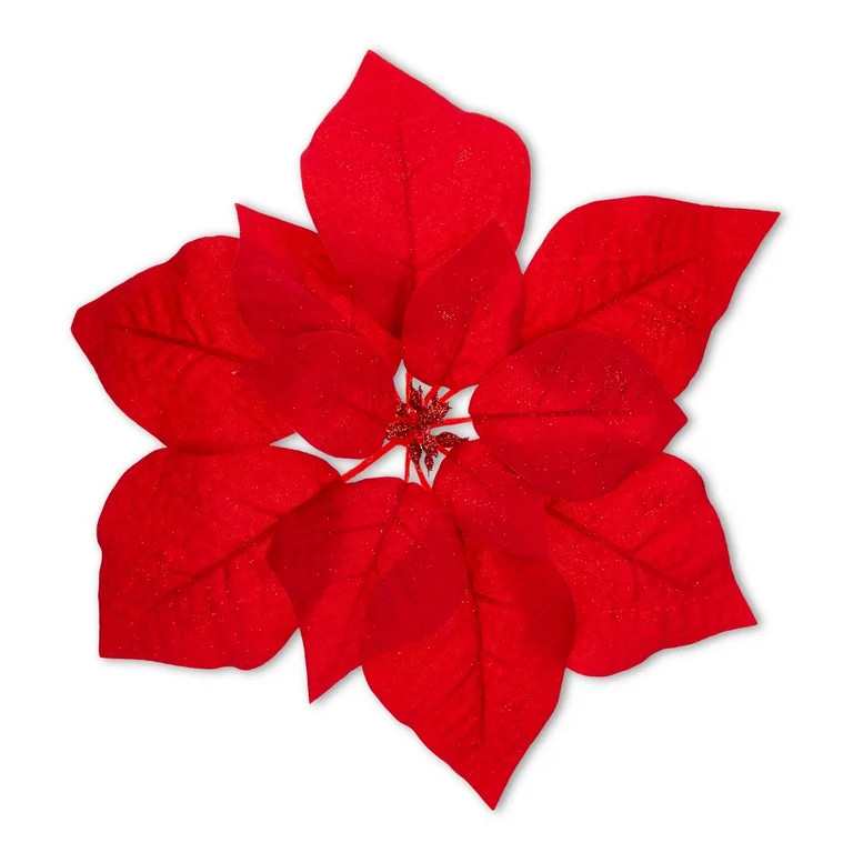 Red Velvet Glitter Poinsettia Christmas Clip Ornament, 11 in, by Holiday Time | Walmart (US)