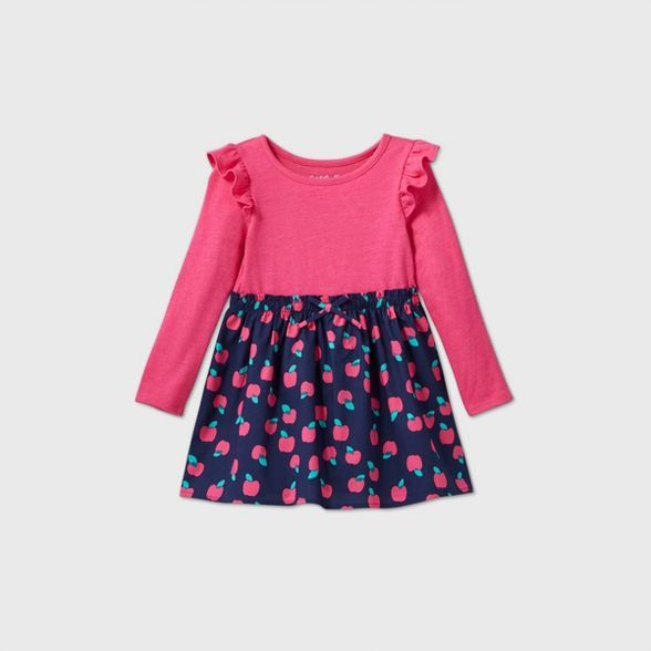 Toddler Girls' Long Sleeve Apple Dress - Cat & Jack™ Dark Pink | Target