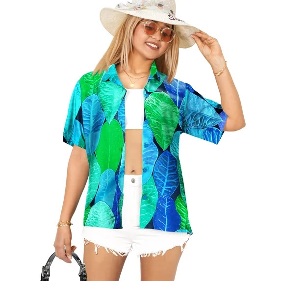 LA LEELA Button Down Shirt for Women Summer Beach Party Short Sleeve Blouse Shirt Open Front Blou... | Walmart (US)