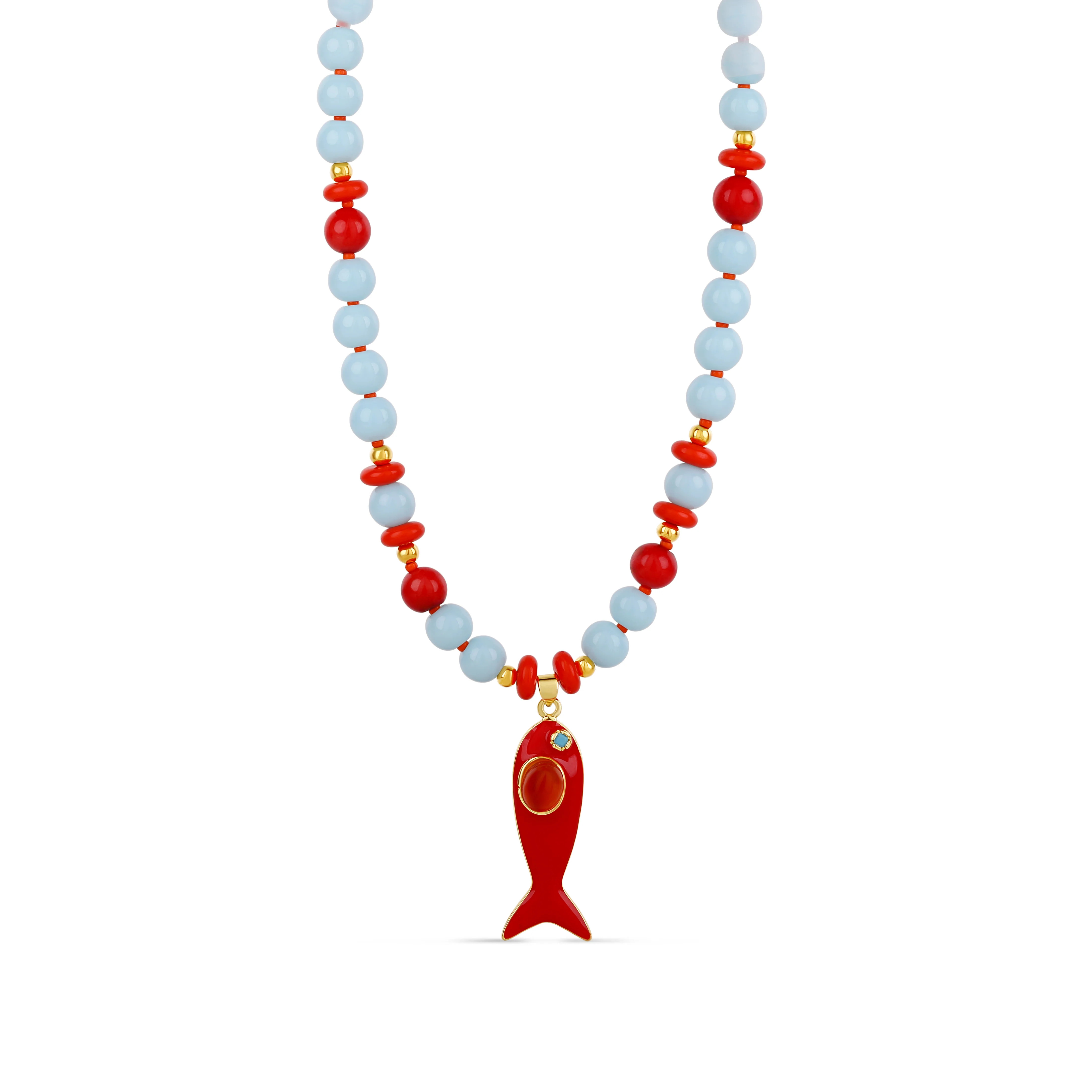 Coral Reef Fish Charm Necklace - Ocean Blue & Coral Beaded Necklace | Hannah B Jewelry