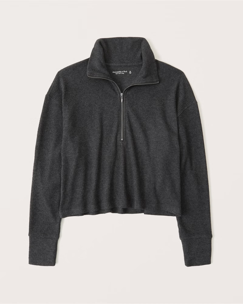 Women's Cozy Ribbed Quarter-Zip Pullover Sweatshirt | Women's Tops | Abercrombie.com | Abercrombie & Fitch (US)