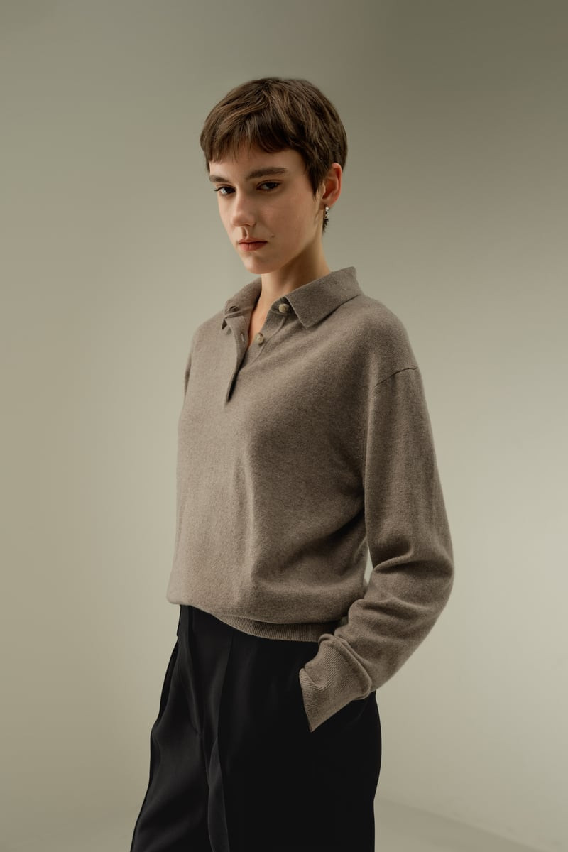 LILYSILK Women's Baby Cashmere Polo Shirt, Soft & Breathable, Cable Knit, Dolma, L | LILYSILK