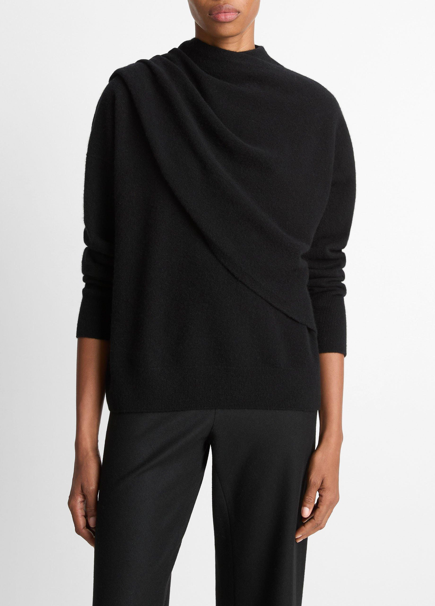 Women's Draped-shawl Wool-Cashmere Sweater, Black, Size S Vince | Vince LLC