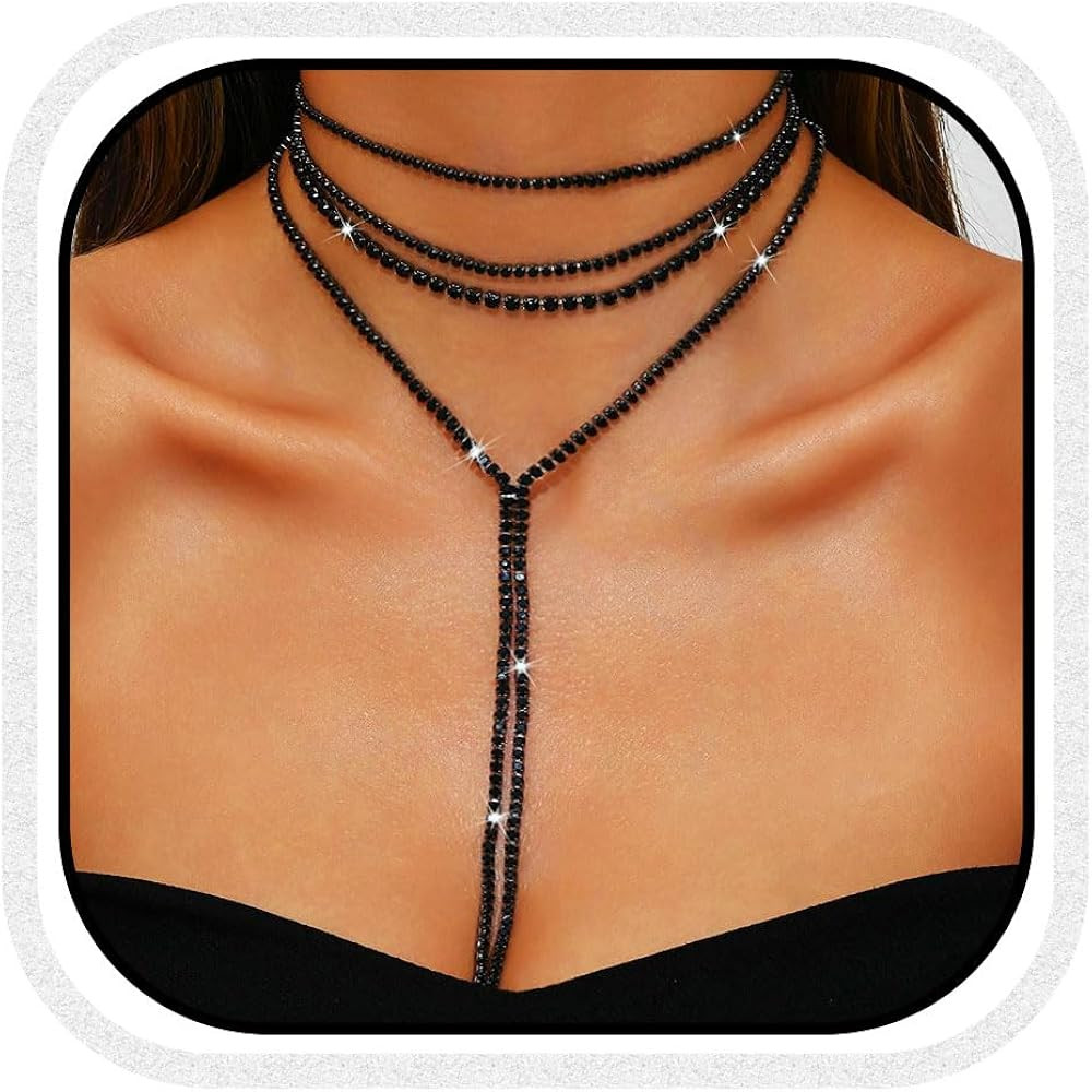 Unicra Black Rhinestone Necklace Diamond Choker Necklaces Formal Bridal Prom Fashion Costume Jewe... | Amazon (US)
