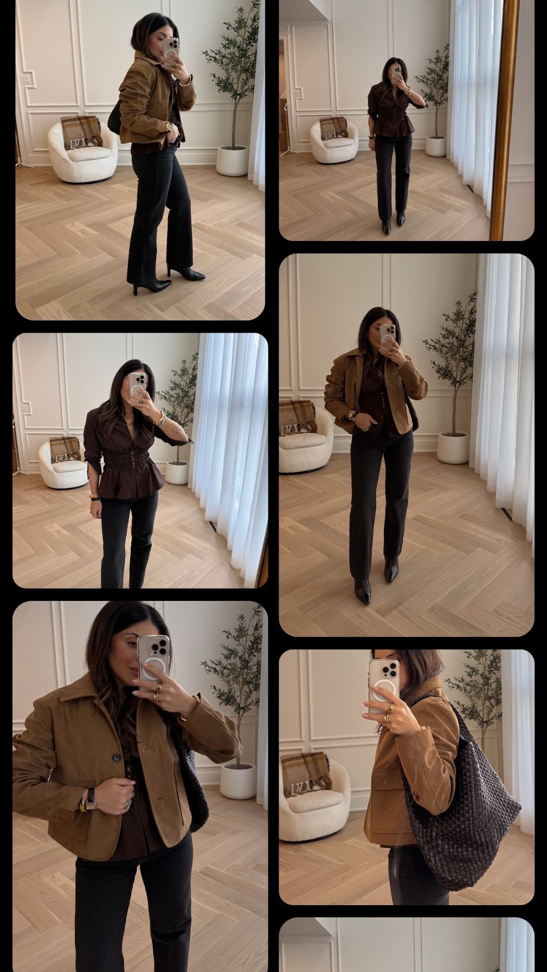 Long sleeve - XS
Poplin shirt - XS
Suede jacket - XS
Jeans - 25 short 
Trench - XXS/XS
