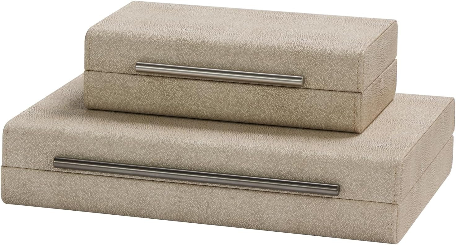 Ivory Shagreen Set of 2pcs Decorative Boxes Storage Boxes for Modern Home Decor Jewelry Organizer... | Amazon (US)