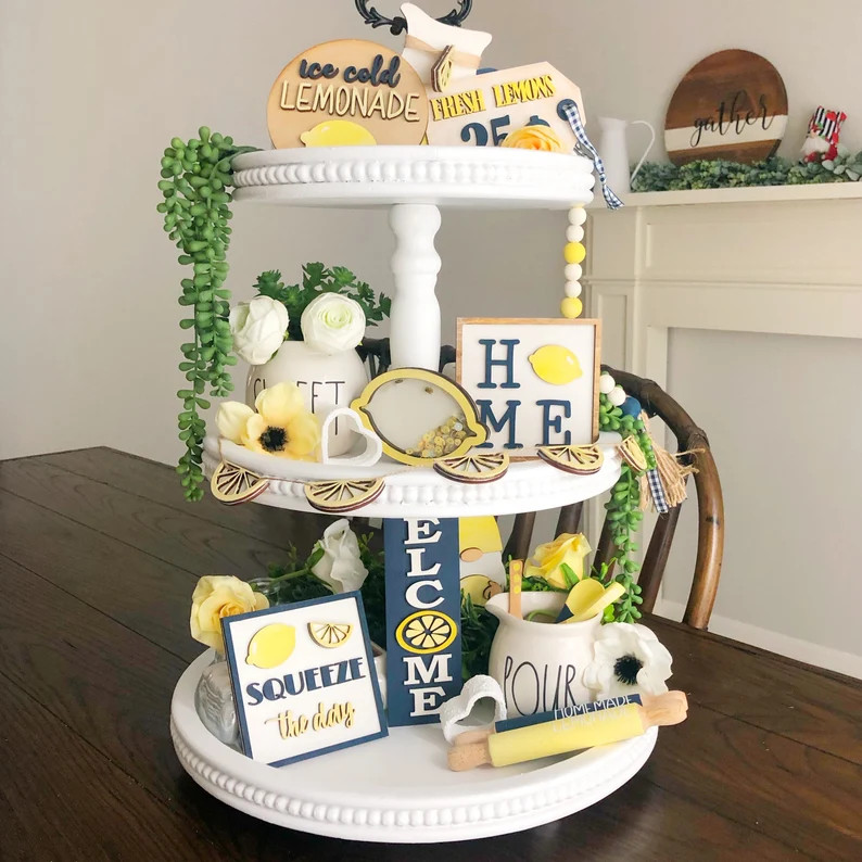 Ice cold lemonade sign, lemon decor, lemon tiered tray | Etsy (US)
