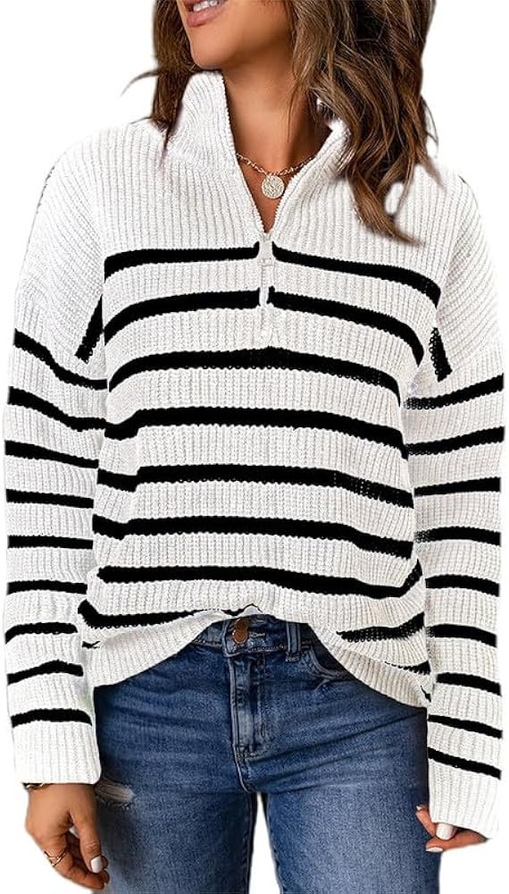 Dokotoo Womens Sweaters Long Sleeve 1/4 Zip Pullover Polo V Neck Dressy Casual Tops | Amazon (US)