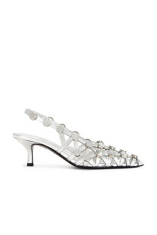 THE ATTICO Grid Slingback Pump in Silver - Metallic Silver. Size 39.5 (also in 40, 36, 37, 37.5). | FWRD 