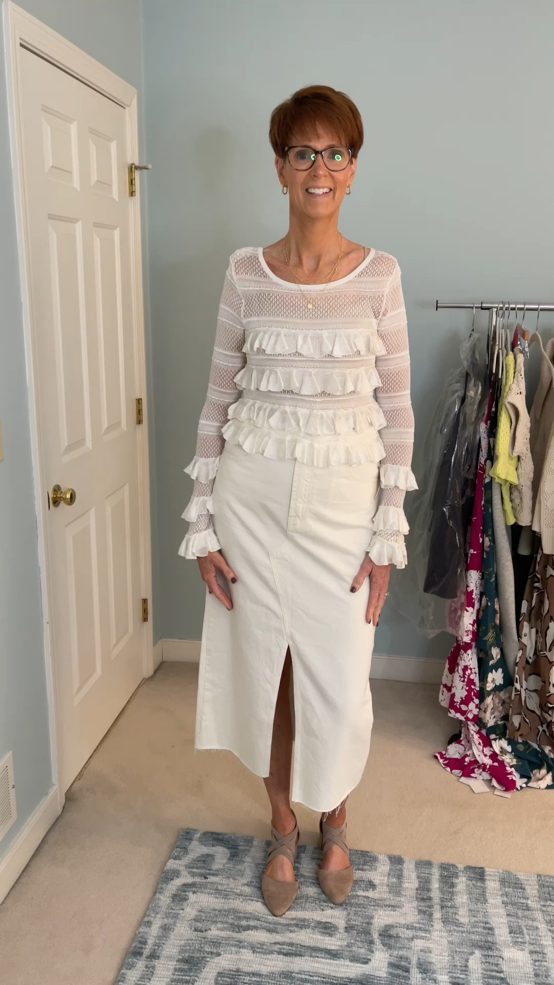 New Anthropologie try on
Wearing a medium in the white ruffle top and a 29 in the white denim maxi skirt from Frame.

Over 50 fashion, tall fashion, workwear, everyday, timeless, Classic Outfits

Hi I’m Suzanne from A Tall Drink of Style - I am 6’1”. I have a 36” inseam. I wear a medium in most tops, an 8 or a 10 in most bottoms, an 8 in most dresses, and a size 9 shoe. 

fashion for women over 50, tall fashion, smart casual, work outfit, workwear, timeless classic outfits, timeless classic style, classic fashion, jeans, date night outfit, dress, spring outfit

#LTKstyletip #LTKover40