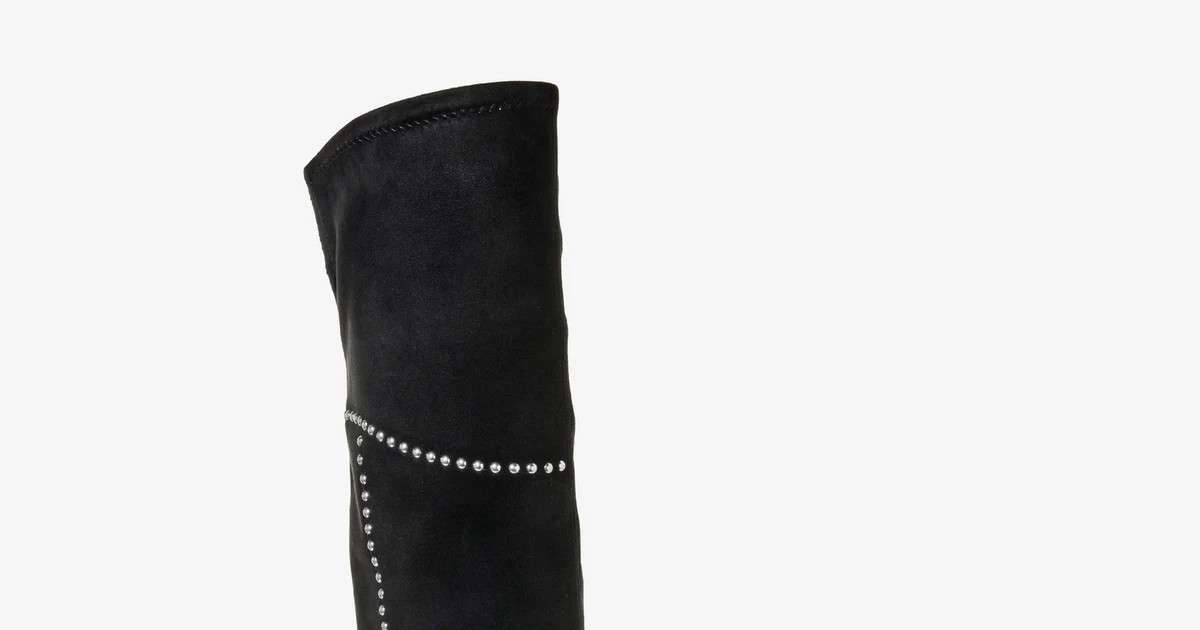 Over The Knee Studded Square Toe Boot - Black | Boston Proper | Boston Proper