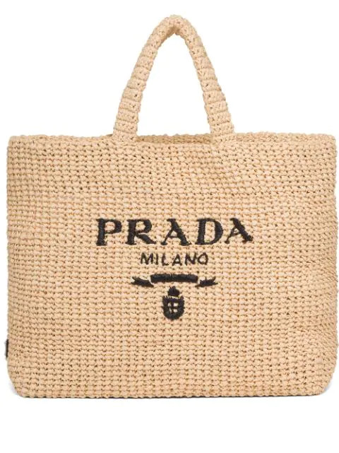 logo-embroidered raffia tote bag | Farfetch (UK)