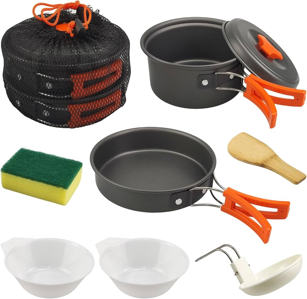 7Pcs Camping Pan Set - Backpack Cookware Pot and Pans Set, Survival Cooking Kit for Hiking, Picni... | Amazon (US)