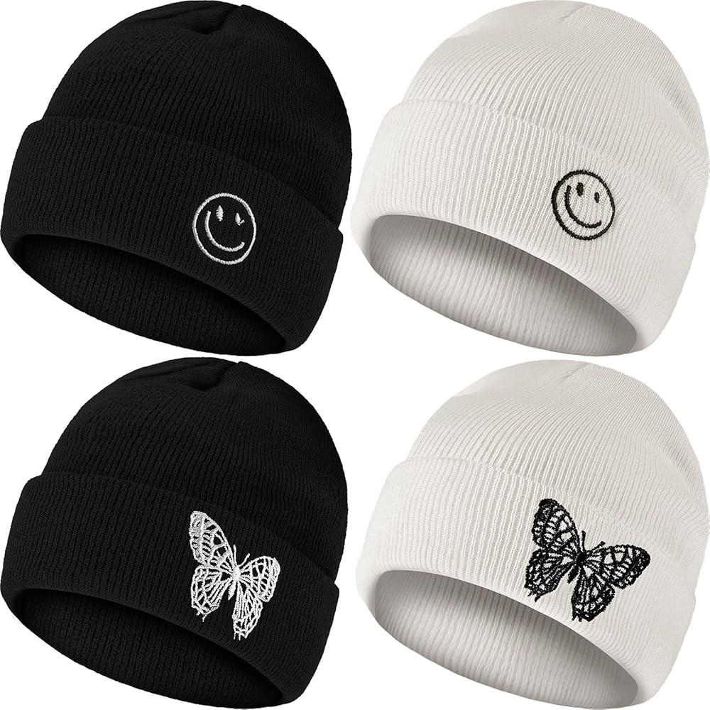 Hercicy 4 Pcs Butterfly Smile Face Beanie Winter Soft for Men Women Embroidered Knit Beanie Hat U... | Amazon (US)