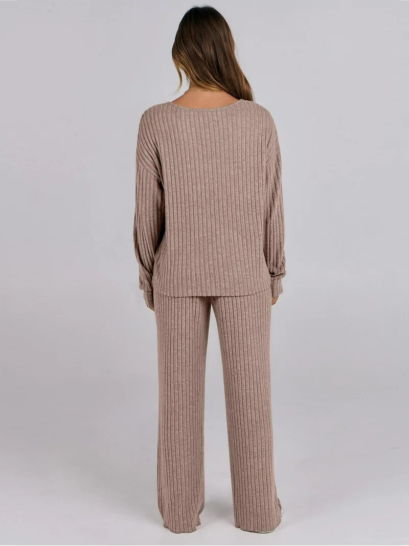 Luniro Lounge Sets for Women Fall Pajamas Set Ribbed Knit Long Sleeve Top Pants 2 Piece Outfits | Walmart (US)