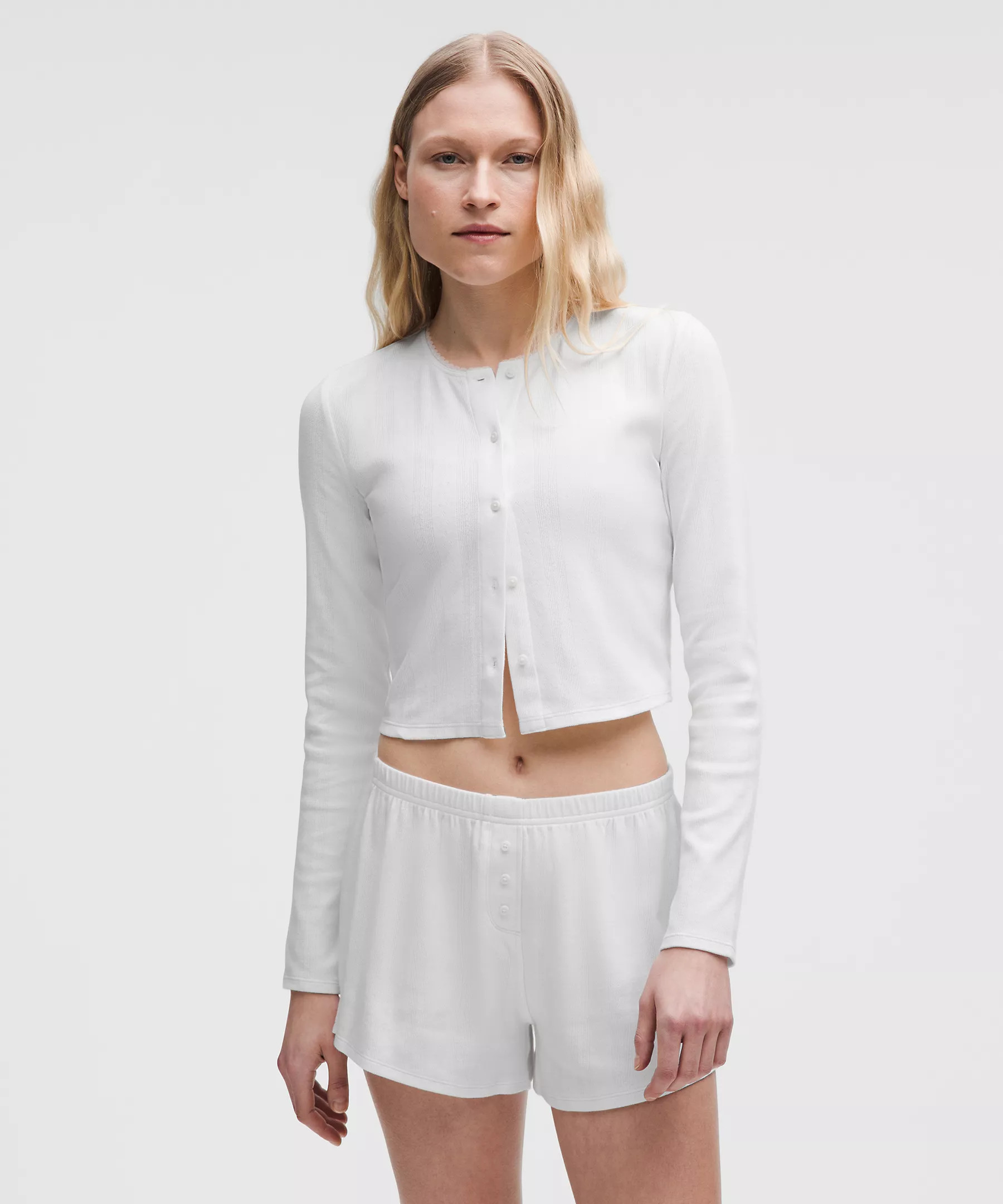 Cotton Pointelle Cropped Button Shirt | Women's Long Sleeve Shirts | lululemon | Lululemon (US)