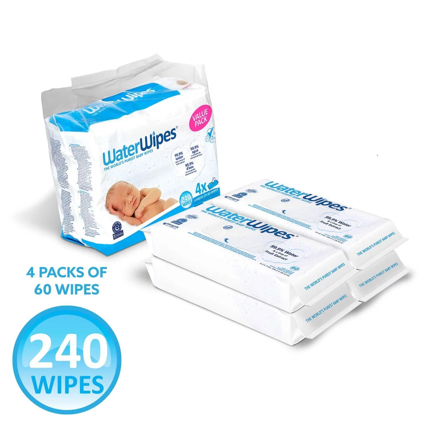 WaterWipes Sensitive Baby Wipes, 4 Packs of 60 Count (240 Count) 240 Count | Walmart (US)