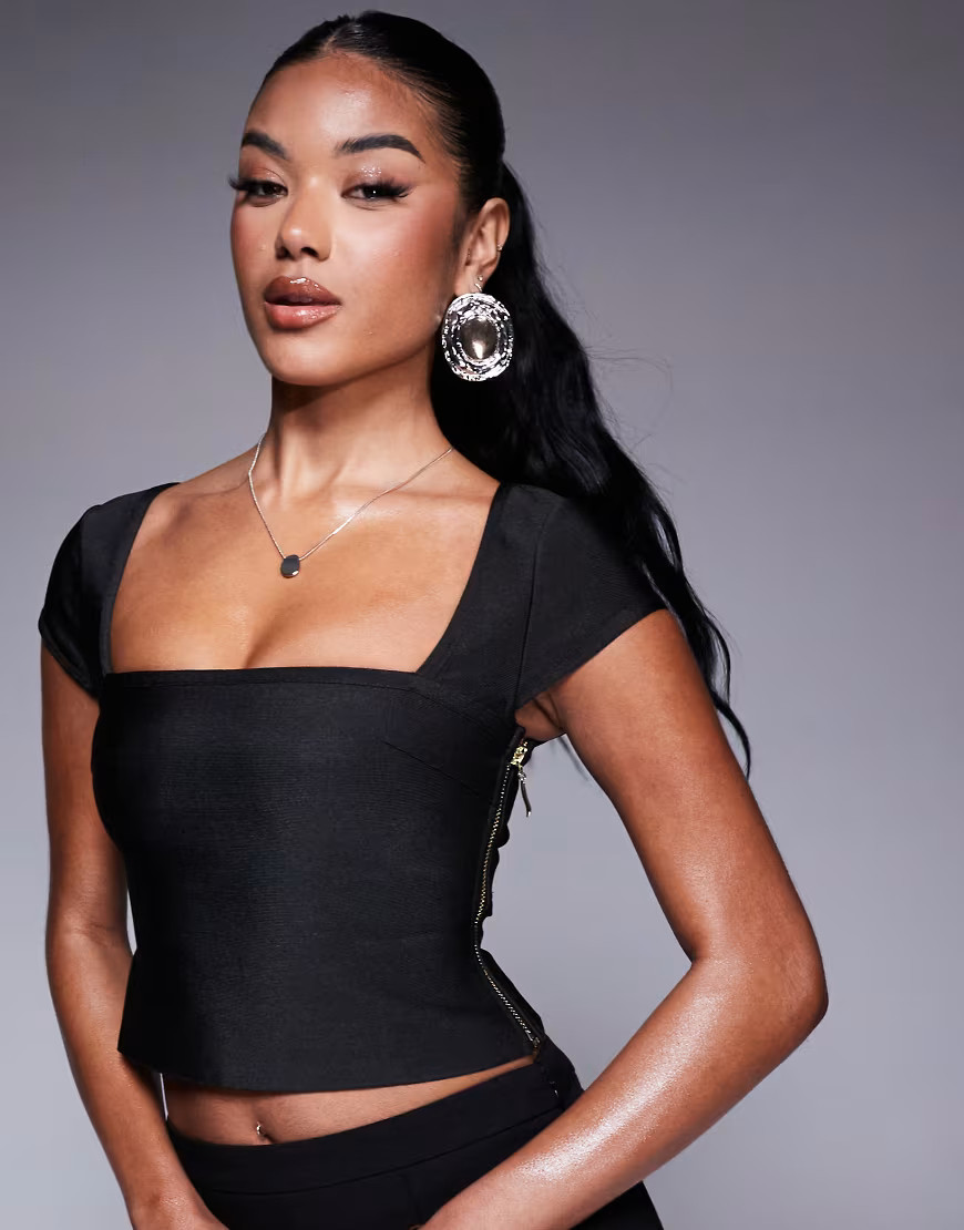 ASOS DESIGN bandage cap sleeve square neck top in black | ASOS (Global)