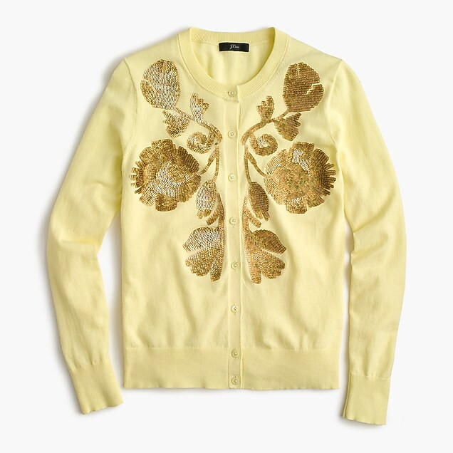Sequin floral embroidered cotton Jackie cardigan sweater | J. Crew US